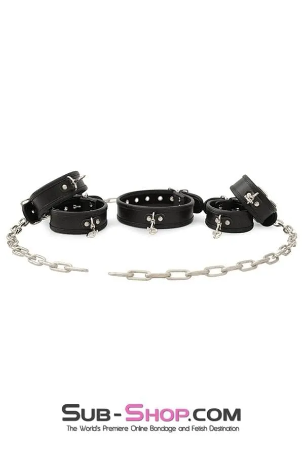 0803M      6 Pc. Cuffs, Collar and Chains Bondage Slave Starter Set