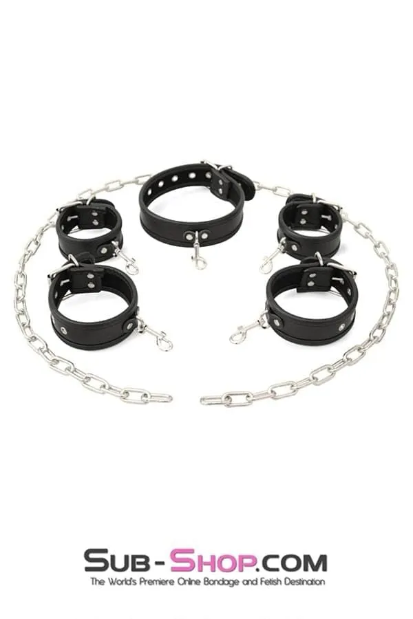 0803M      6 Pc. Cuffs, Collar and Chains Bondage Slave Starter Set