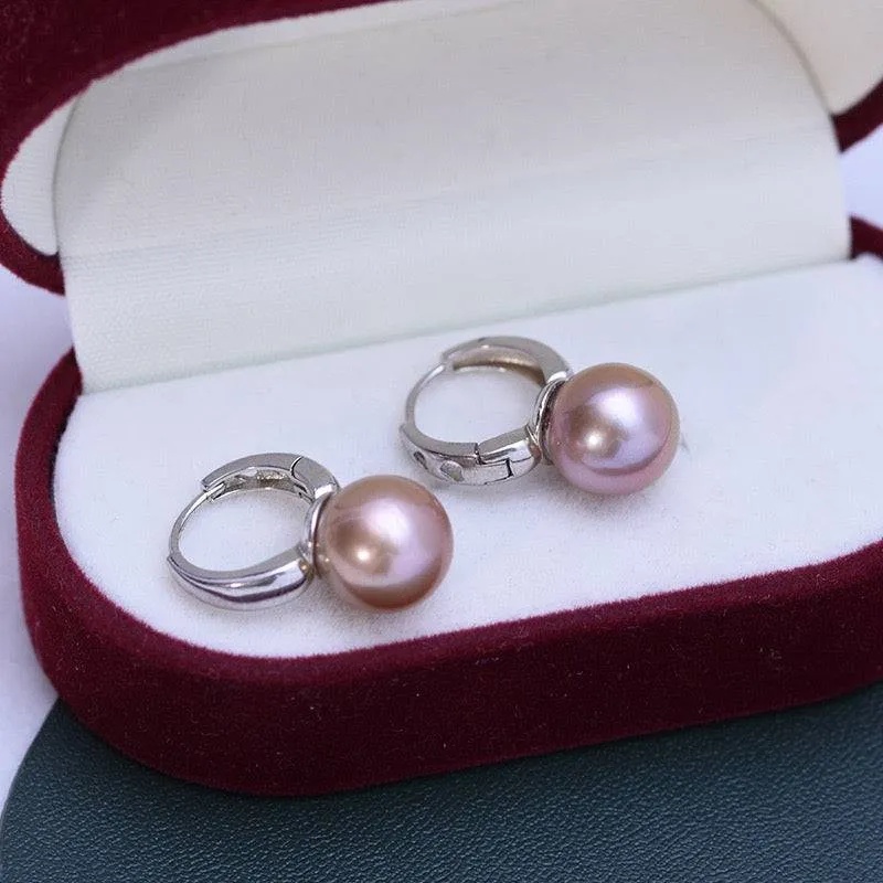 10-11mm Purple Freshwater Pearl & Classic Hoop Earrings