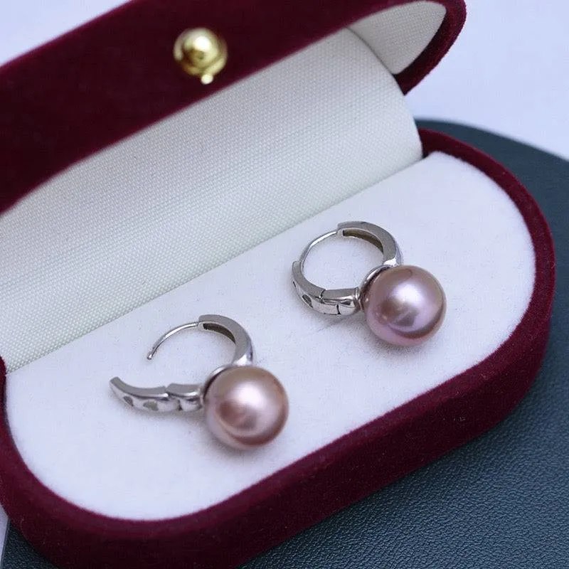 10-11mm Purple Freshwater Pearl & Classic Hoop Earrings