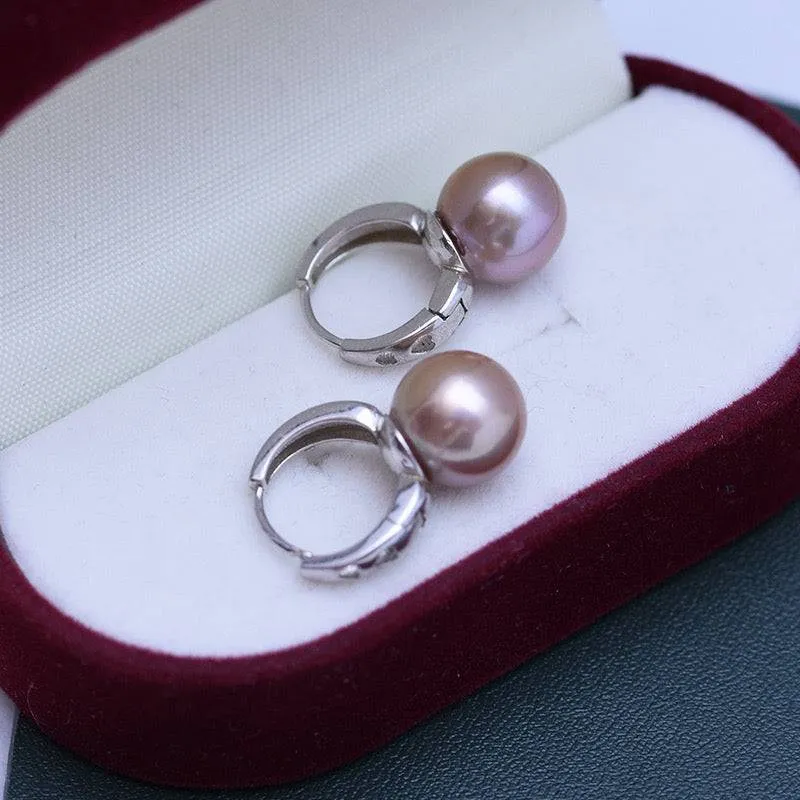 10-11mm Purple Freshwater Pearl & Classic Hoop Earrings