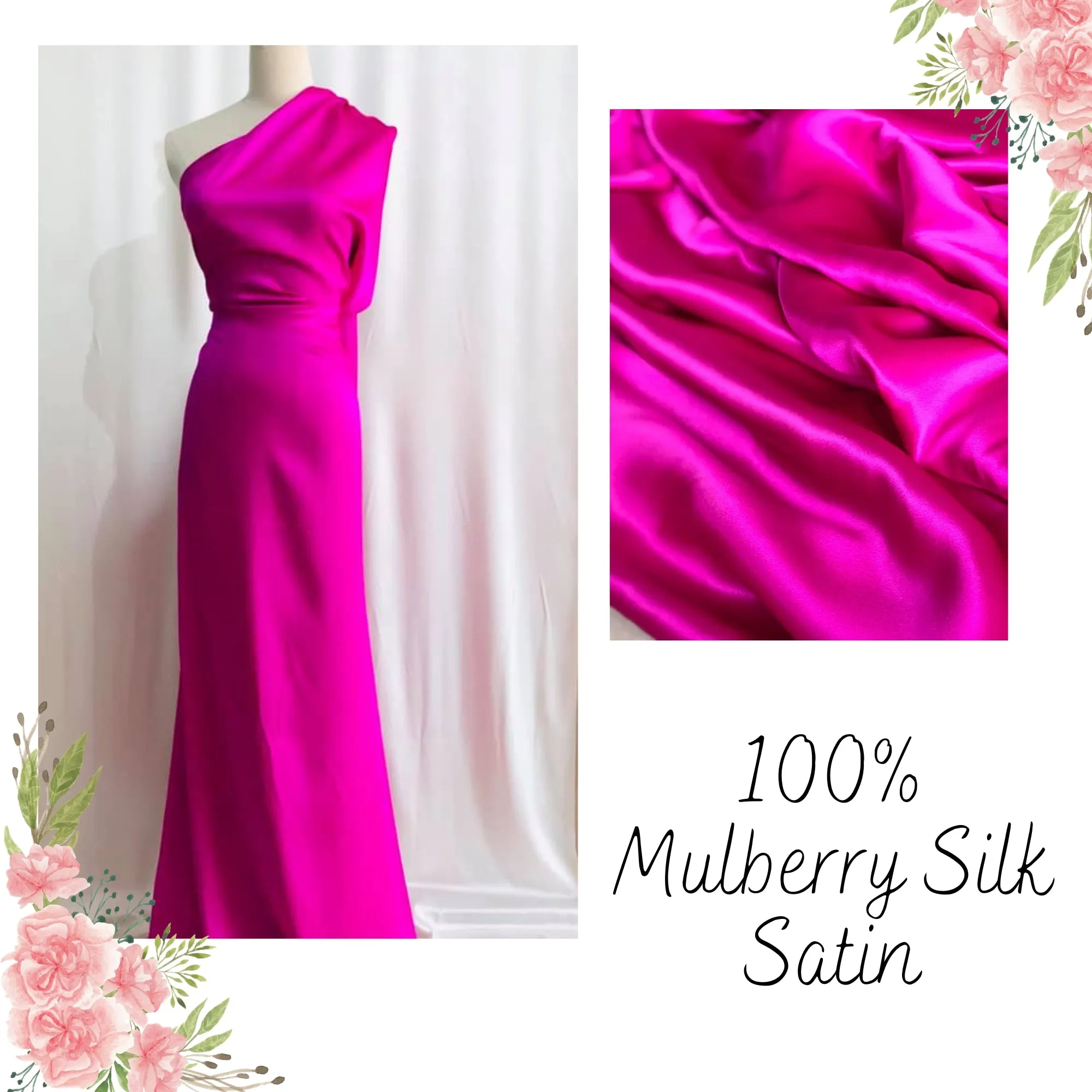 100% PURE MULBERRY SILK fabric by the yard – Satin silk fabric – 19mm - Organic fiber - Gift for women - Solid color satin