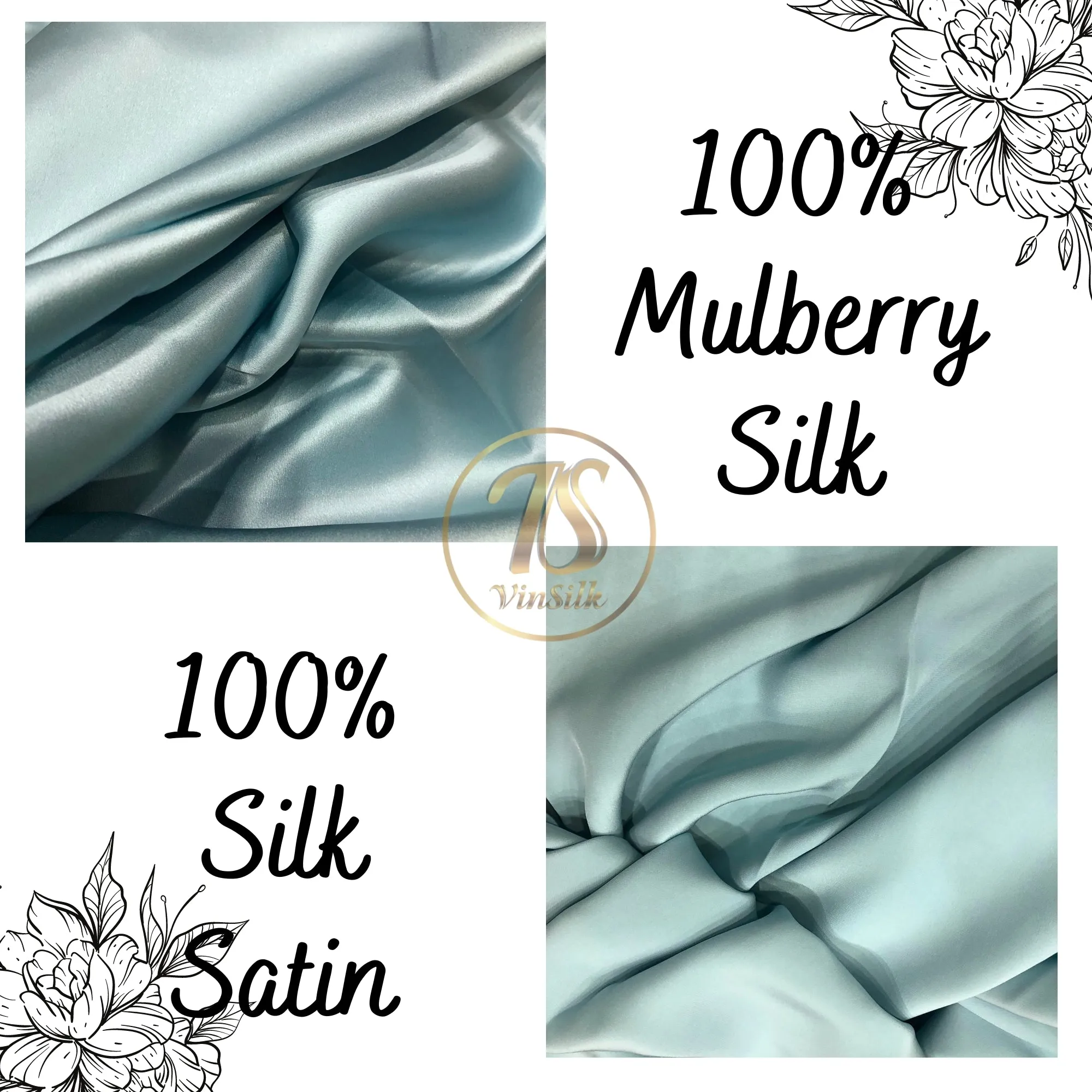 100% PURE MULBERRY SILK fabric by the yard – Satin silk fabric – 19mm - Organic fiber - Wedding dress - Gift for women - Light blue silk satin