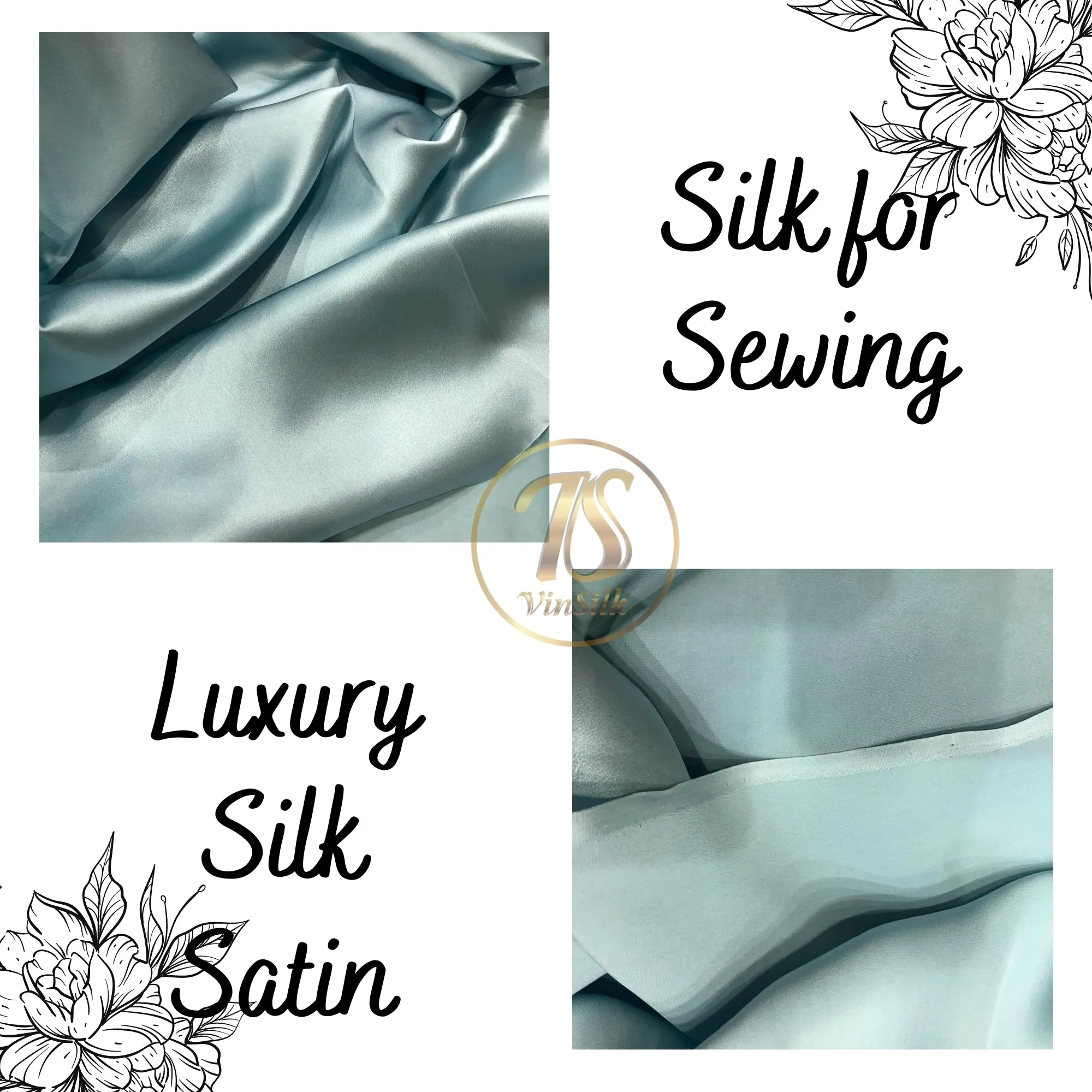 100% PURE MULBERRY SILK fabric by the yard – Satin silk fabric – 19mm - Organic fiber - Wedding dress - Gift for women - Light blue silk satin