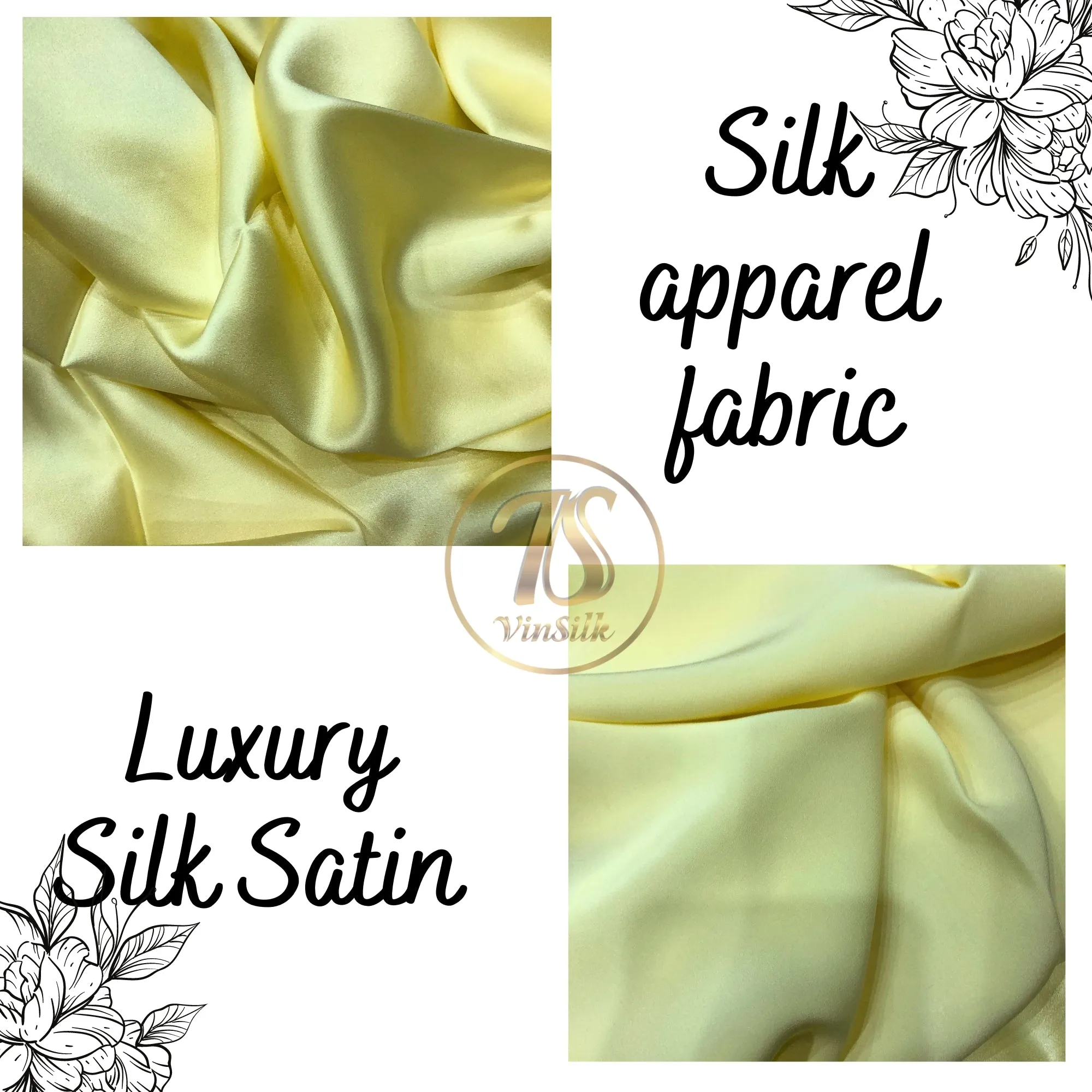 100% PURE MULBERRY SILK fabric by the yard – Satin silk fabric – 19mm - Organic fiber - Wedding dress - Gift for women - Light yellow silk satin