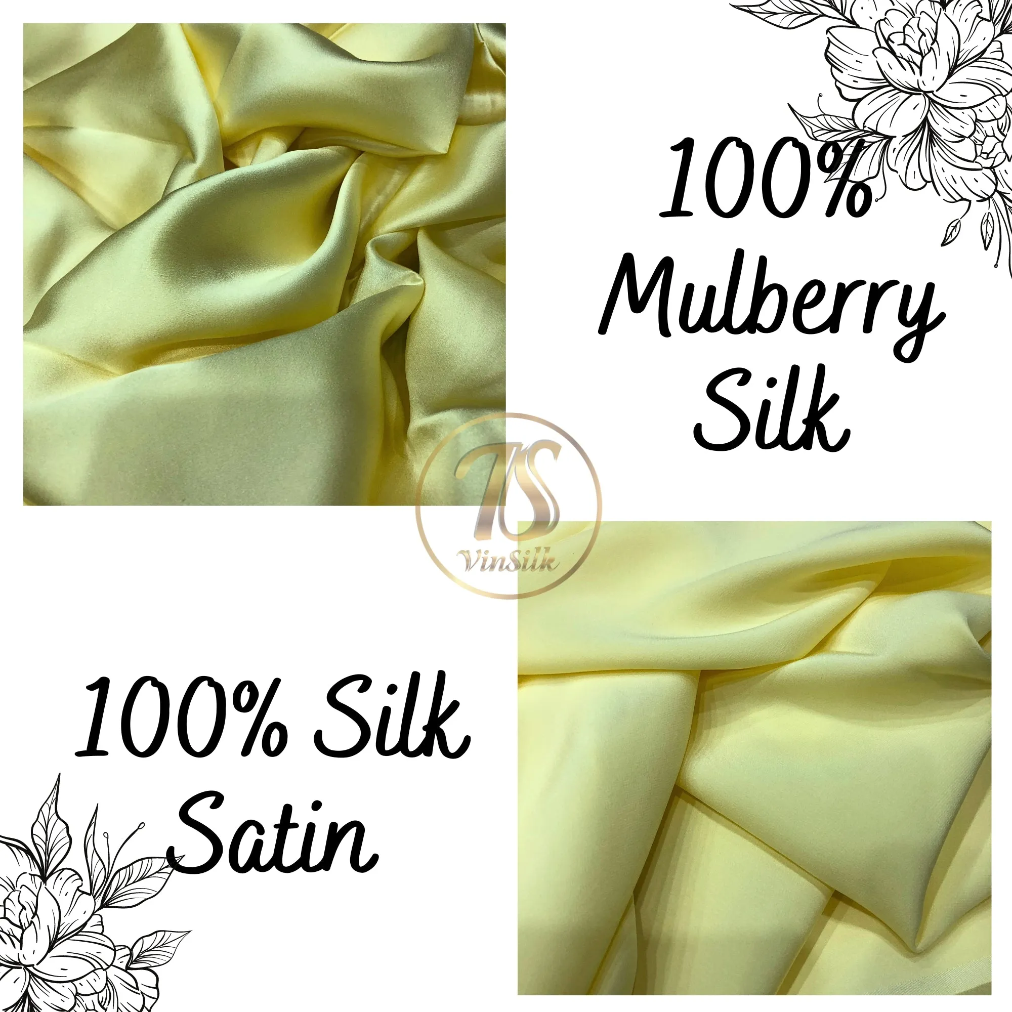 100% PURE MULBERRY SILK fabric by the yard – Satin silk fabric – 19mm - Organic fiber - Wedding dress - Gift for women - Light yellow silk satin