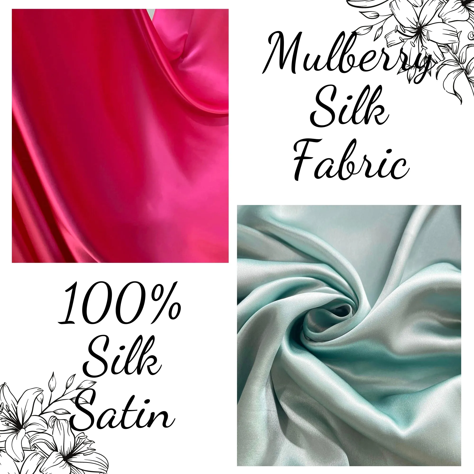 100% PURE MULBERRY SILK fabric by the yard – Satin silk fabric – 19mm - Organic fiber - Wedding dress - Gift for women - Personalized gift