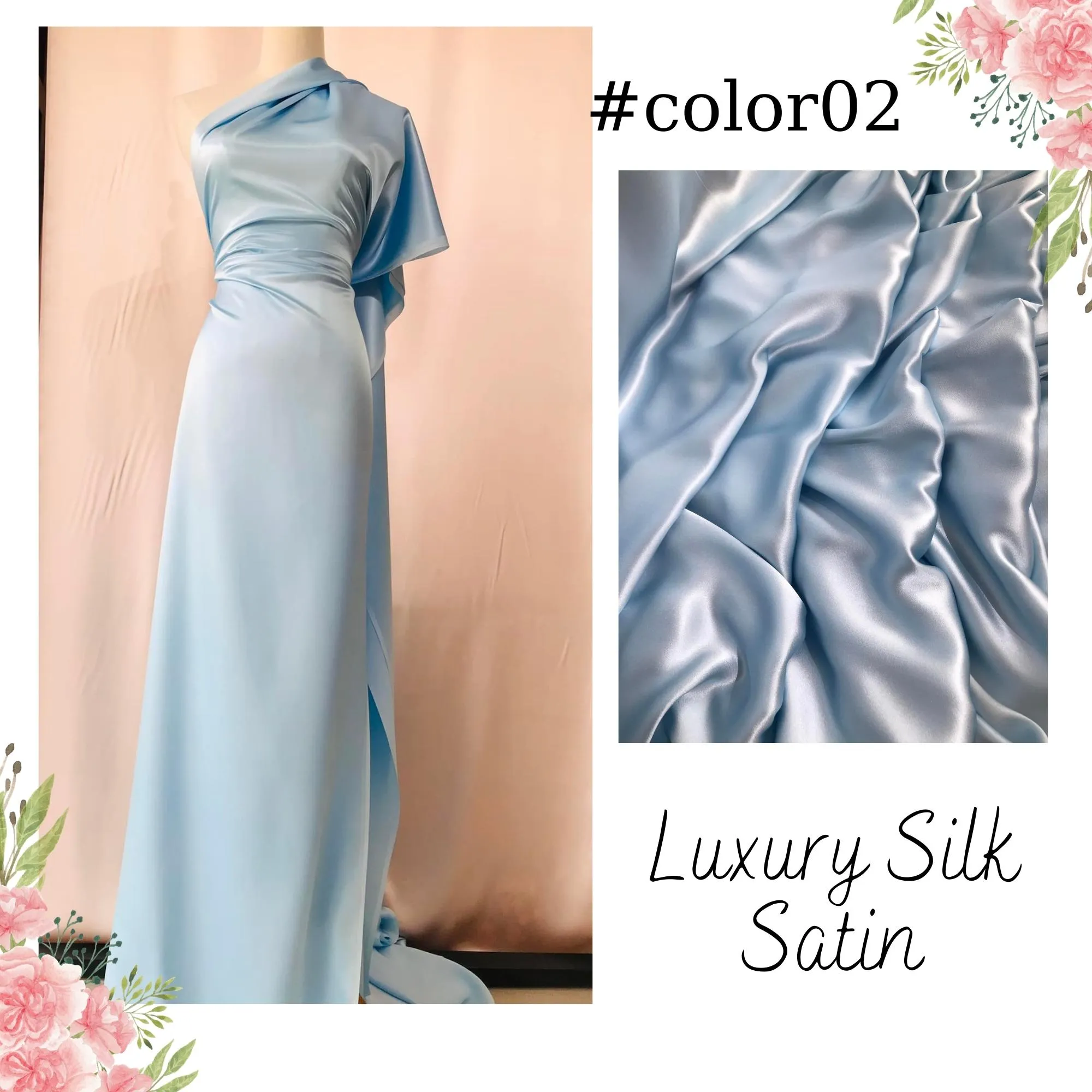 100% PURE MULBERRY SILK fabric by the yard – Satin silk fabric – 19mm - Organic fiber - Wedding dress - Gift for women - Silk for sewing