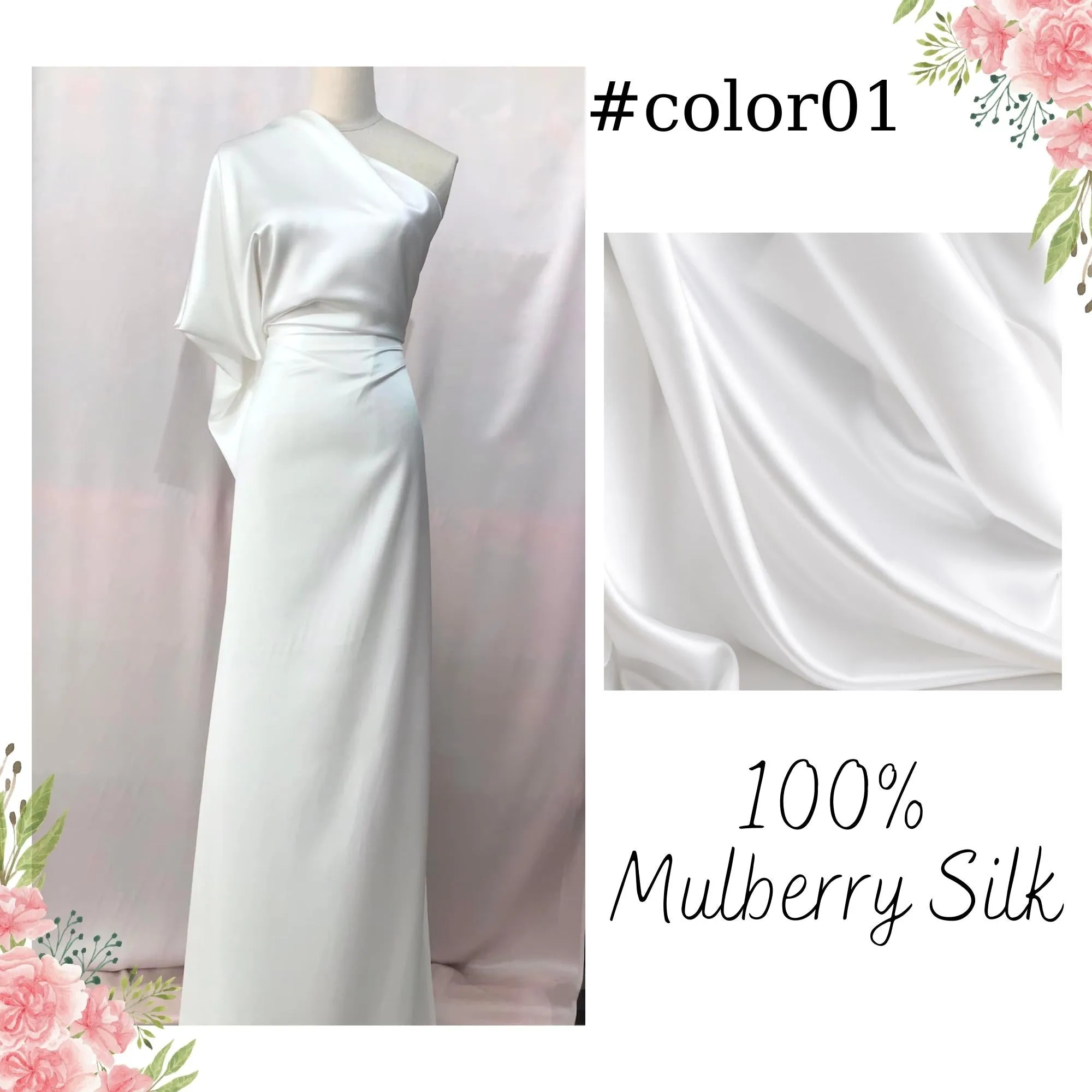 100% PURE MULBERRY SILK fabric by the yard – Satin silk fabric – 19mm - Organic fiber - Wedding dress - Gift for women - Silk for sewing