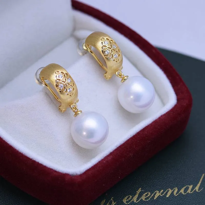 11-12mm Freshwater Pearl & Vintage Gold Earrings