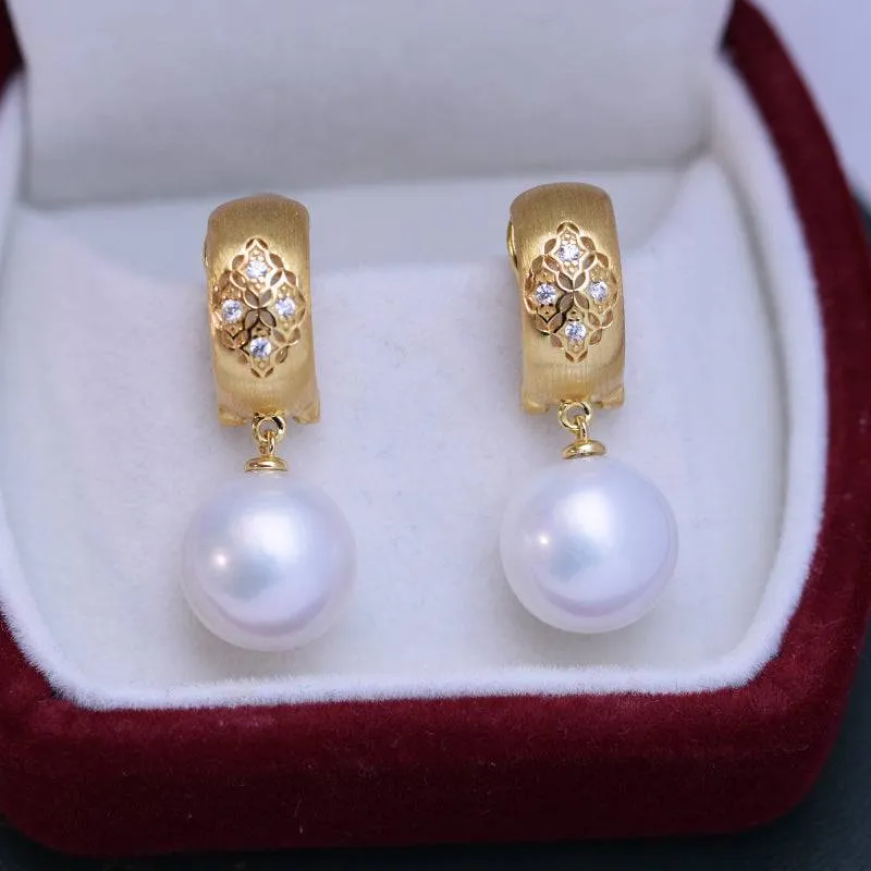 11-12mm Freshwater Pearl & Vintage Gold Earrings