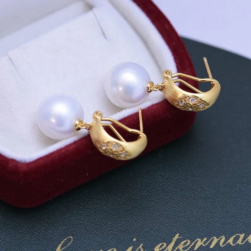 11-12mm Freshwater Pearl & Vintage Gold Earrings