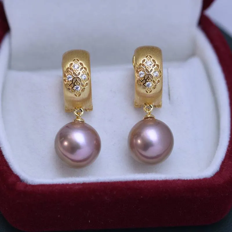 11-12mm Freshwater Pearl & Vintage Gold Earrings