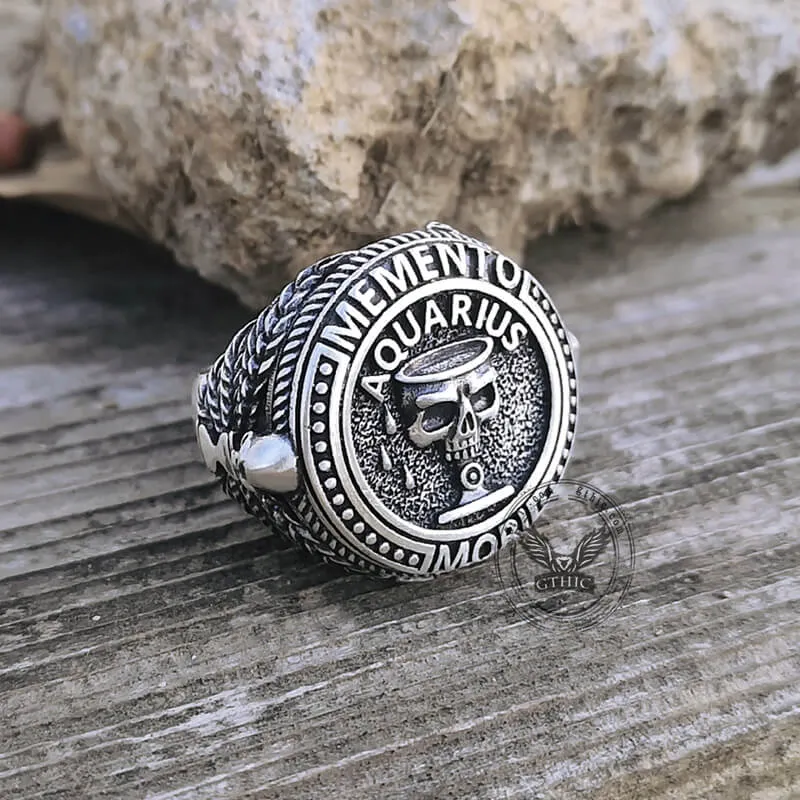 12 Constellations Zodiac Sign Sterling Silver Skull Ring