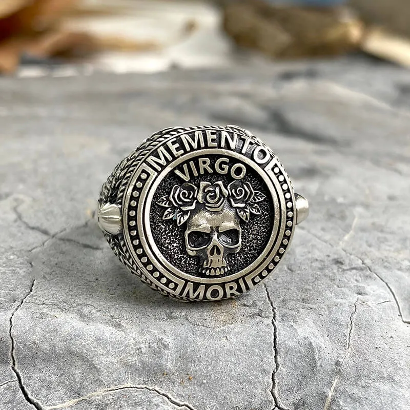 12 Constellations Zodiac Sign Sterling Silver Skull Ring