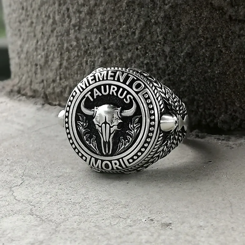 12 Constellations Zodiac Sign Sterling Silver Skull Ring