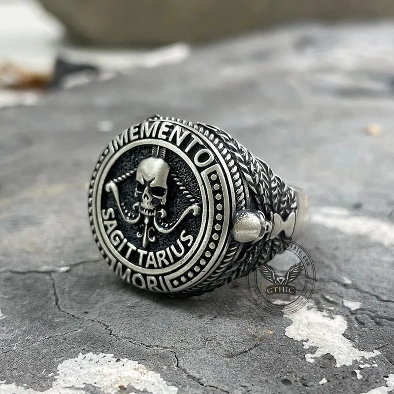 12 Constellations Zodiac Sign Sterling Silver Skull Ring