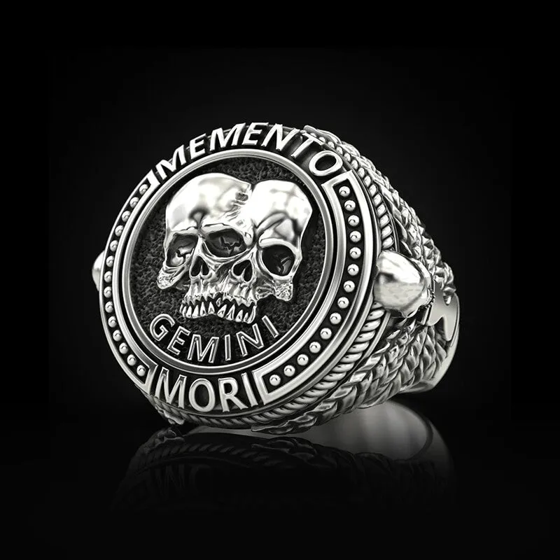 12 Constellations Zodiac Sign Sterling Silver Skull Ring