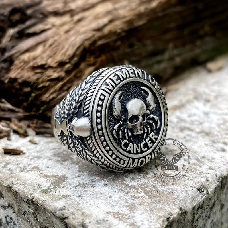 12 Constellations Zodiac Sign Sterling Silver Skull Ring