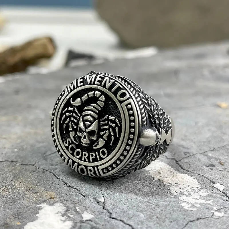 12 Constellations Zodiac Sign Sterling Silver Skull Ring