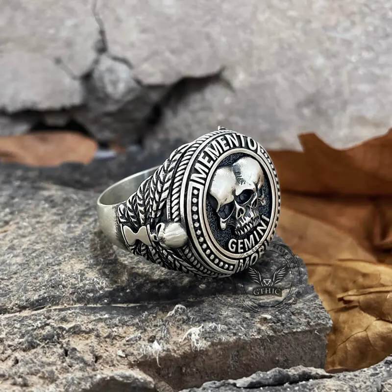 12 Constellations Zodiac Sign Sterling Silver Skull Ring