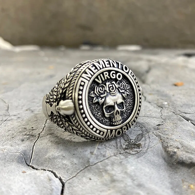 12 Constellations Zodiac Sign Sterling Silver Skull Ring