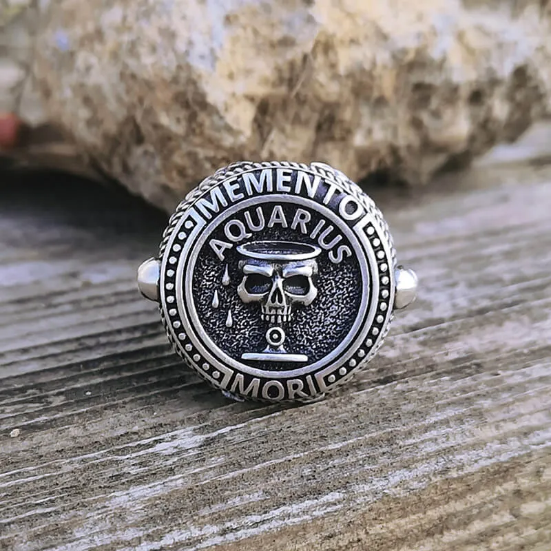 12 Constellations Zodiac Sign Sterling Silver Skull Ring