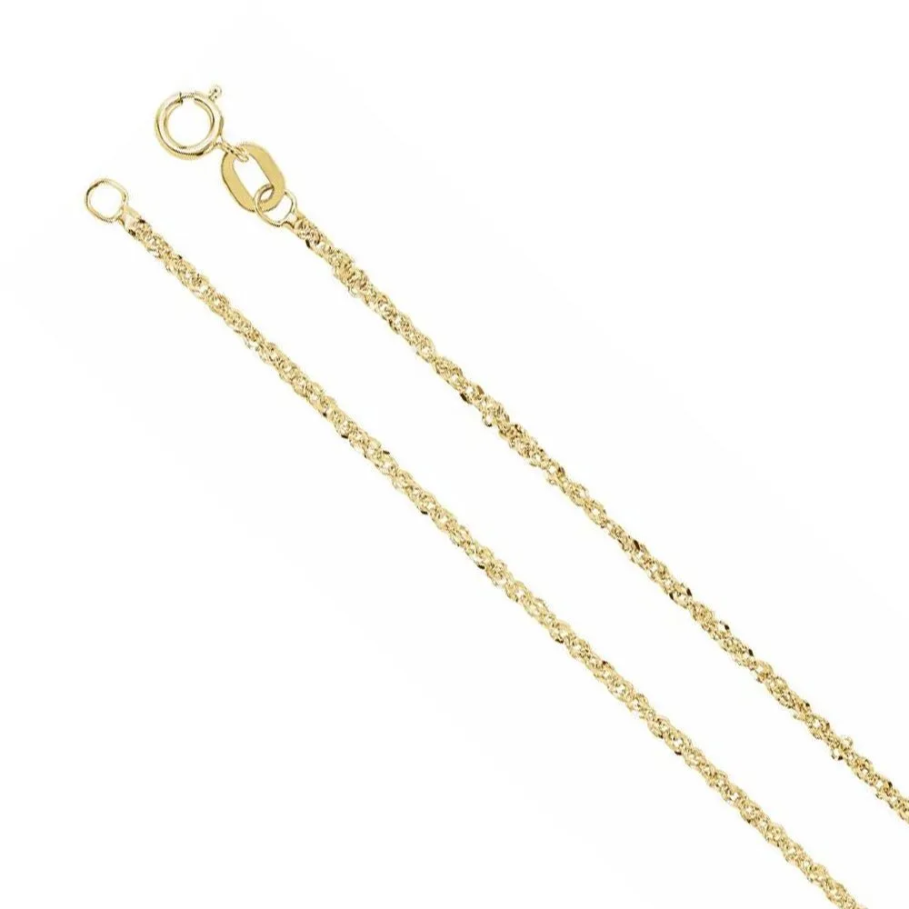 1.25mm 14K Yellow Gold Diamond Cut Solid Singapore Chain Necklace