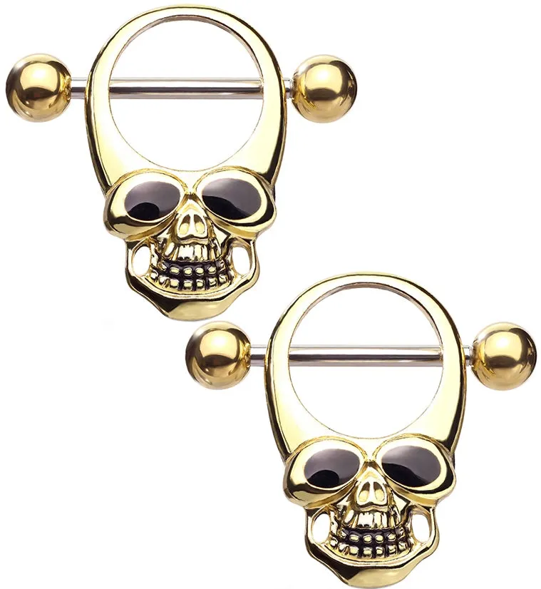 14G Gold PVD Skull Nipple Shield