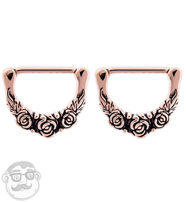 14G Rose Gold PVD Triple Rosebud Nipple Clicker