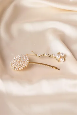 2pcs Gold Pearled Elegant Style Hair Bobby Pins