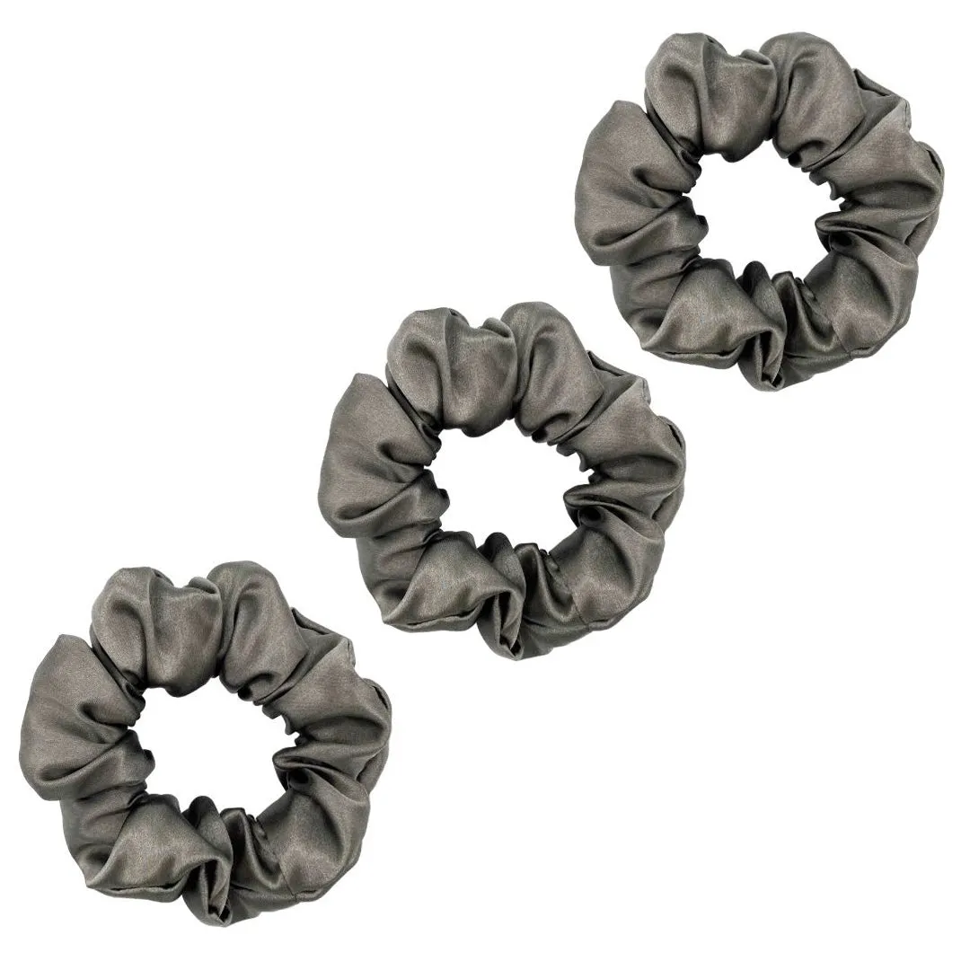 3 Pack Premium Mulberry Silk Scrunchies - Black - Medium