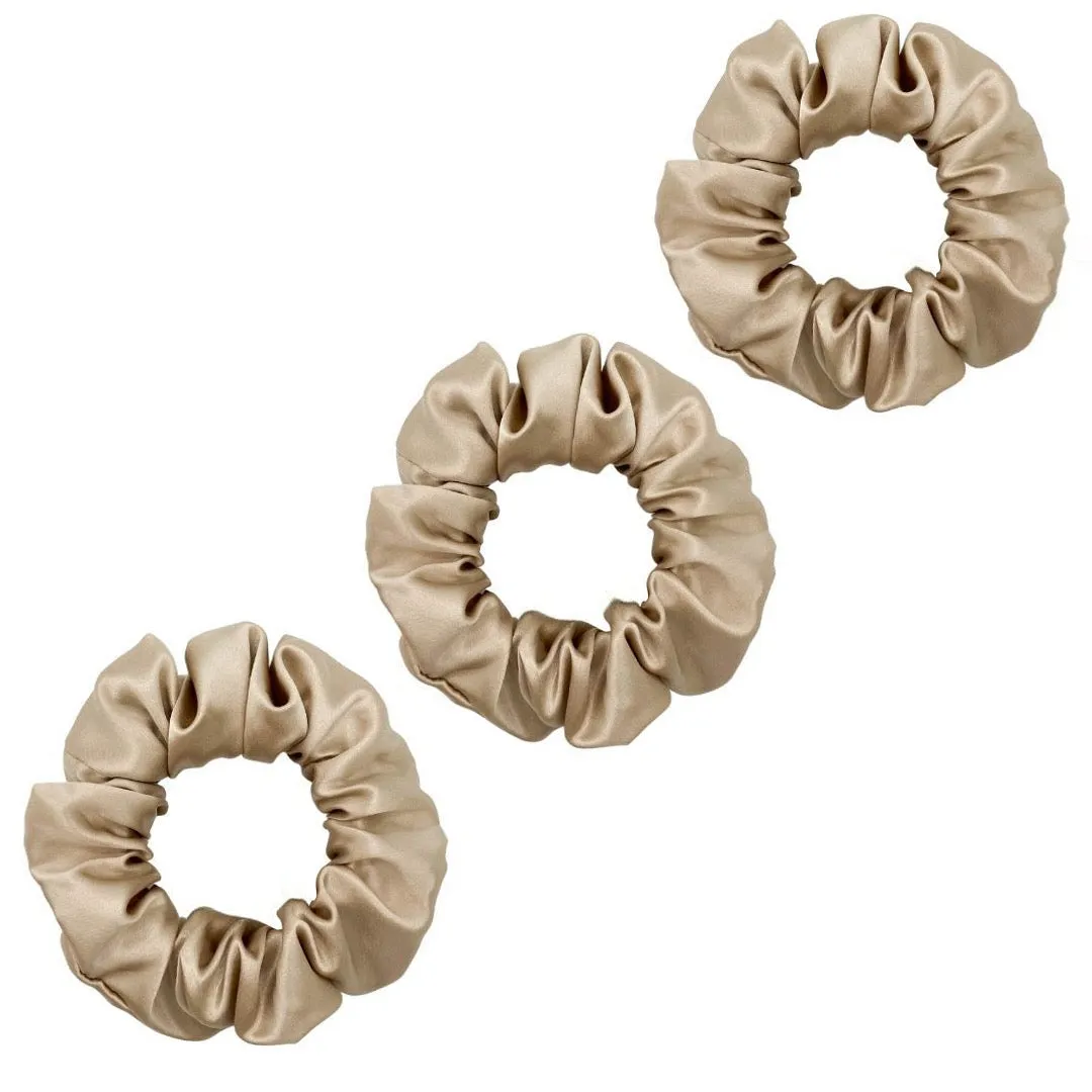 3 Pack Premium Mulberry Silk Scrunchies - Black - Medium