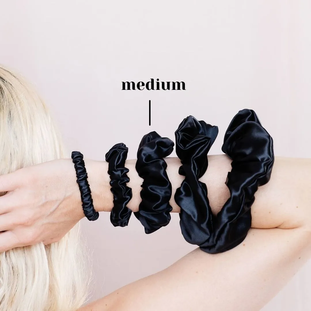 3 Pack Premium Mulberry Silk Scrunchies - Black - Medium