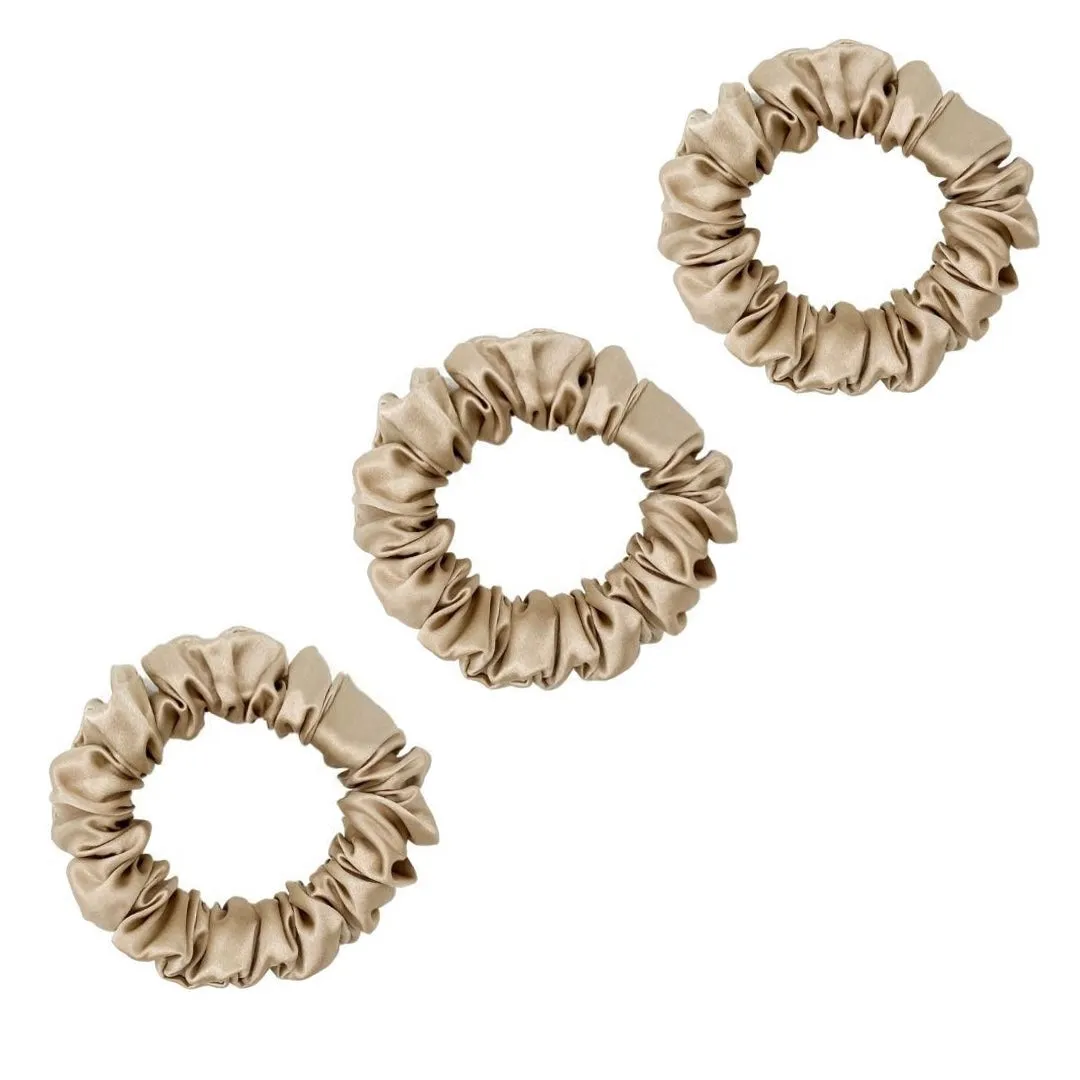 3 Pack Premium Mulberry Silk Scrunchies - Black - Small