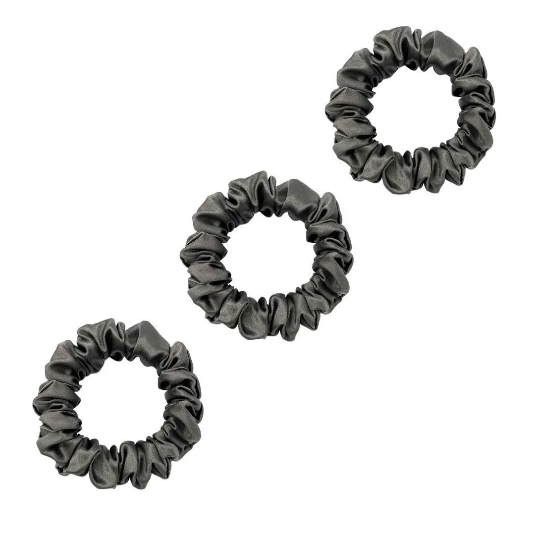 3 Pack Premium Mulberry Silk Scrunchies - Black - Small