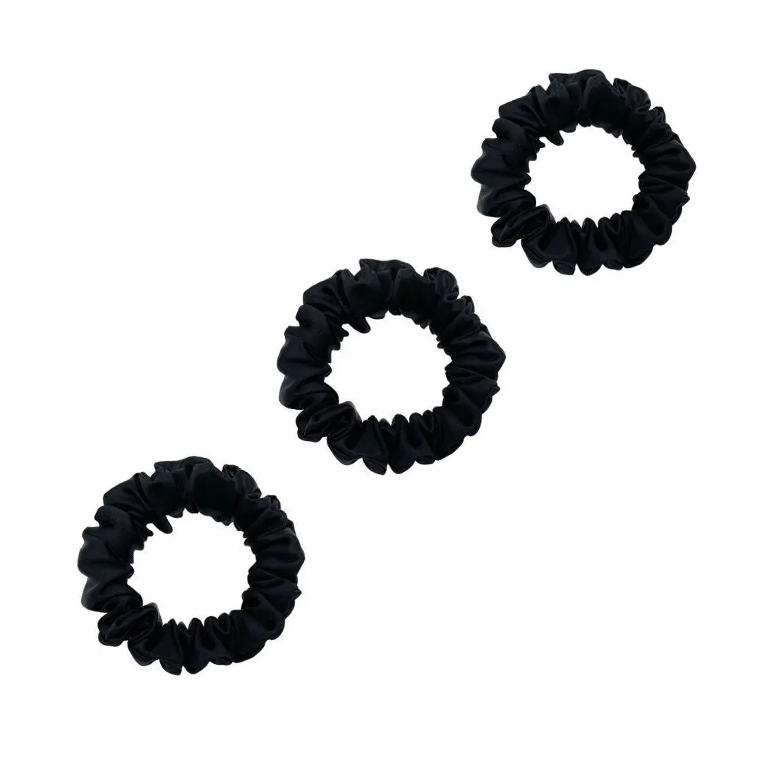 3 Pack Premium Mulberry Silk Scrunchies - Black - Small