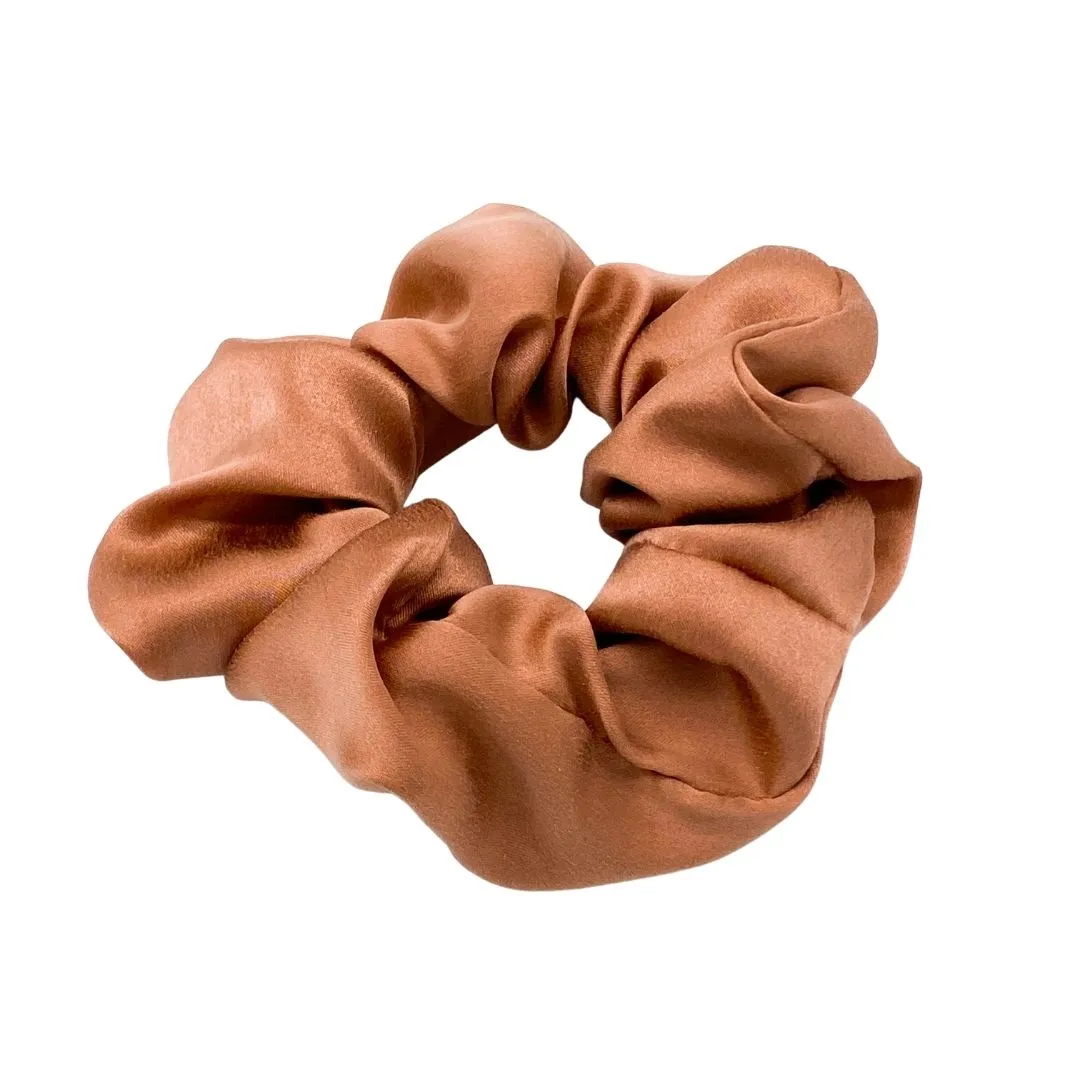 3 Pack Premium Mulberry Silk Scrunchies - Caramel / Rose Gold - Medium