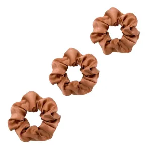 3 Pack Premium Mulberry Silk Scrunchies - Caramel / Rose Gold - Medium