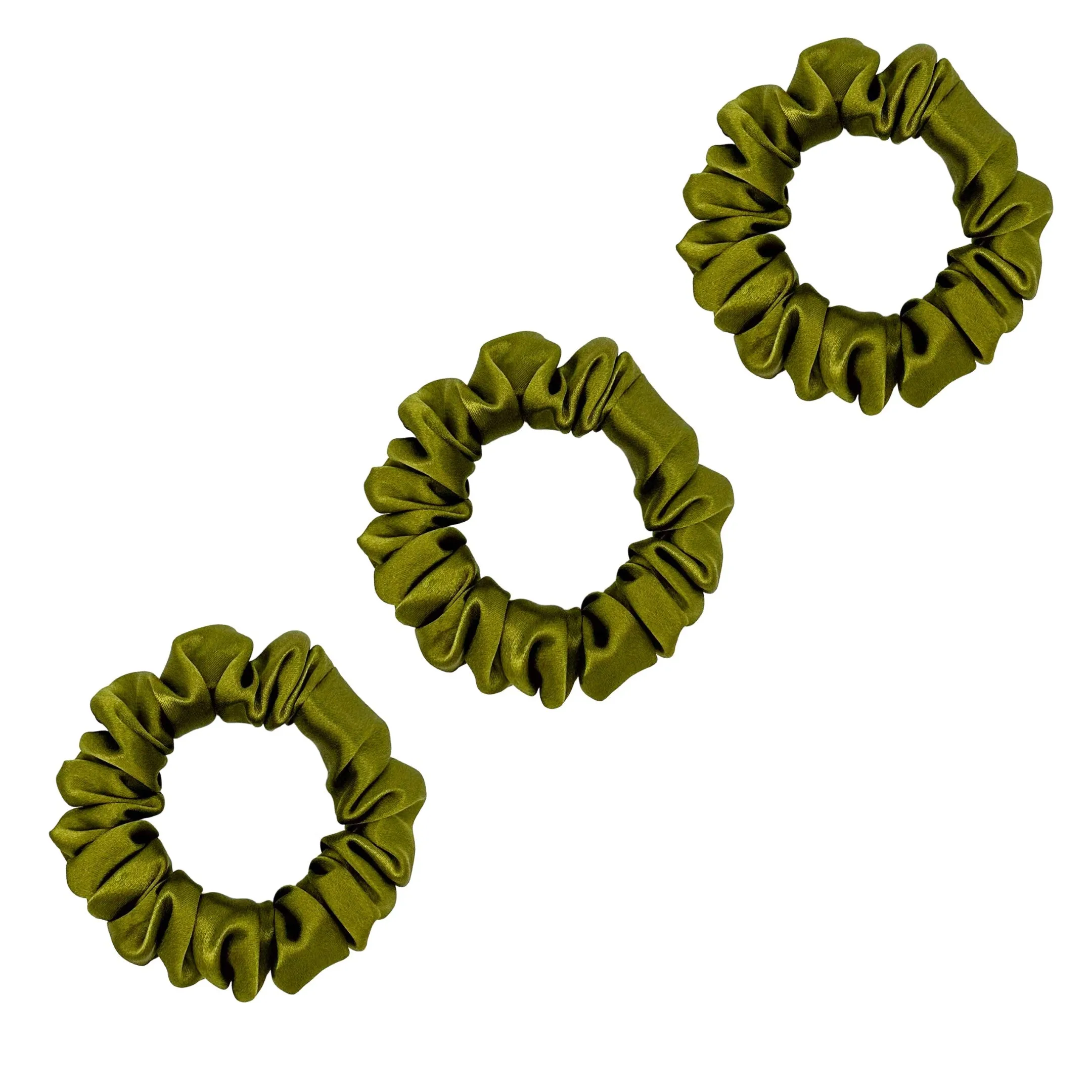 3 Pack Premium Mulberry Silk Scrunchies - Emerald - Small