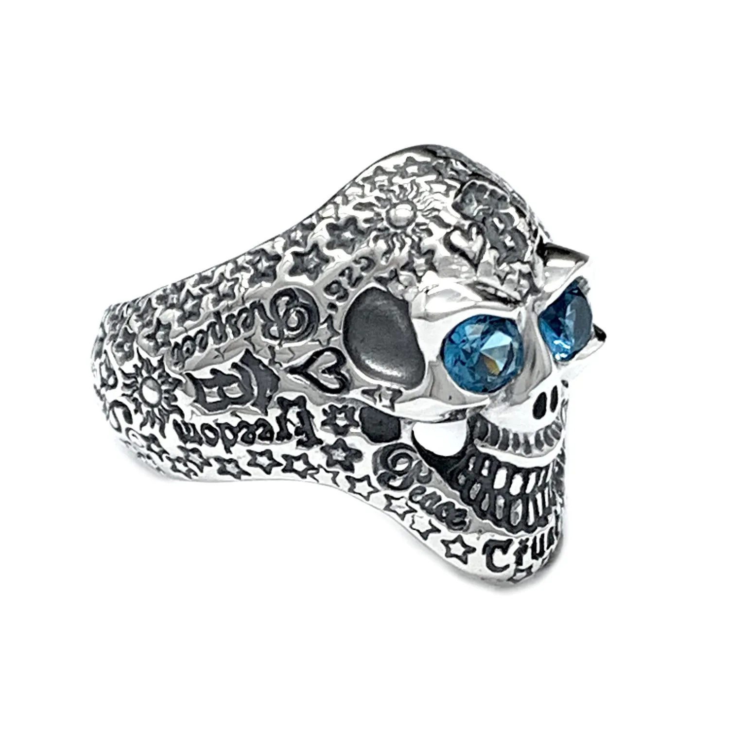 35th Anniversary Graffiti Small Good Luck Skull Ring with Stone Eyes