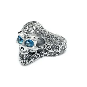 35th Anniversary Graffiti Small Good Luck Skull Ring with Stone Eyes