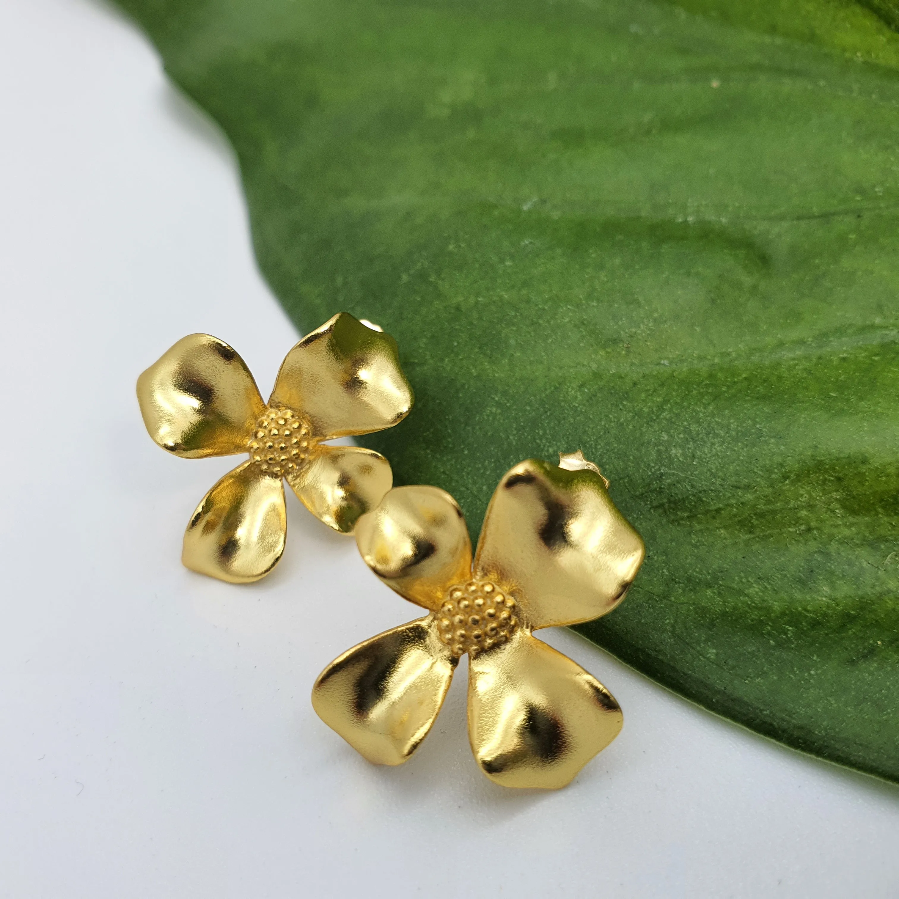 3D Flower Stud Earrings, Sterling Silver