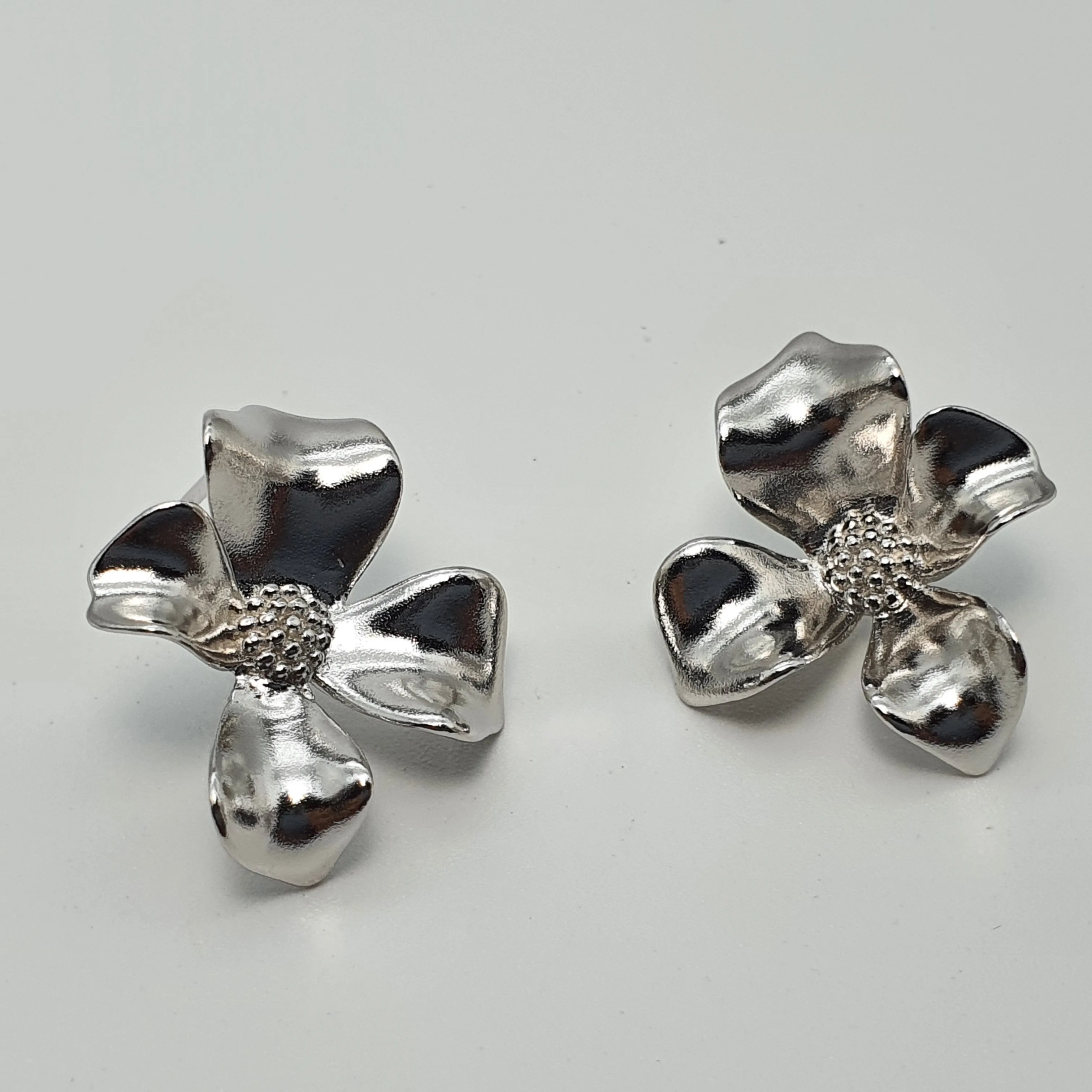 3D Flower Stud Earrings, Sterling Silver