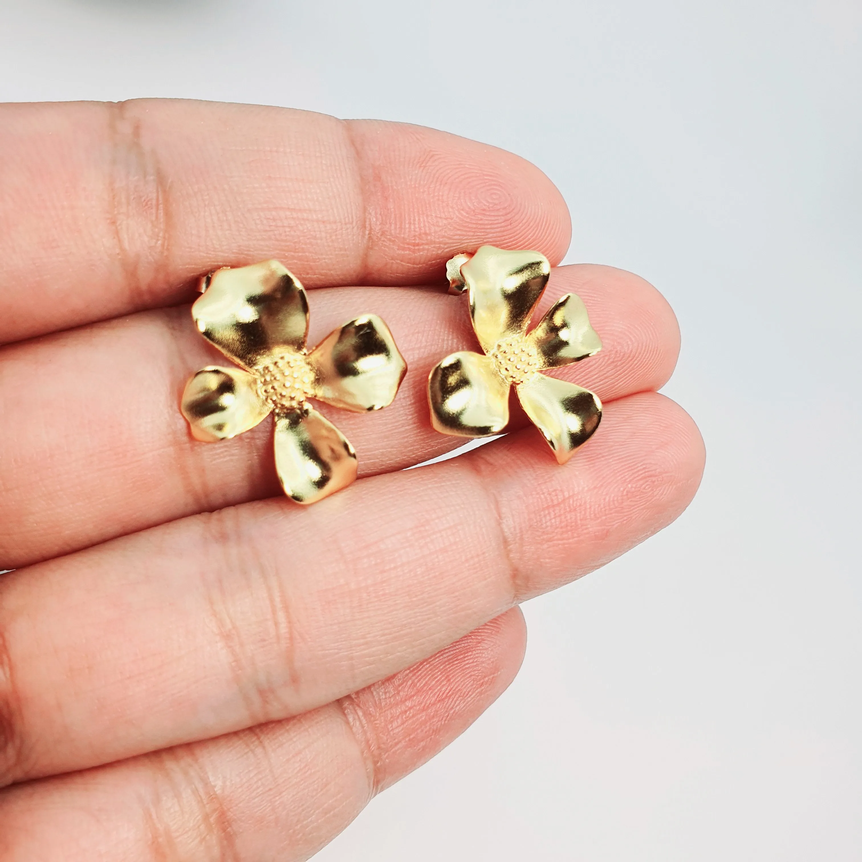 3D Flower Stud Earrings, Sterling Silver