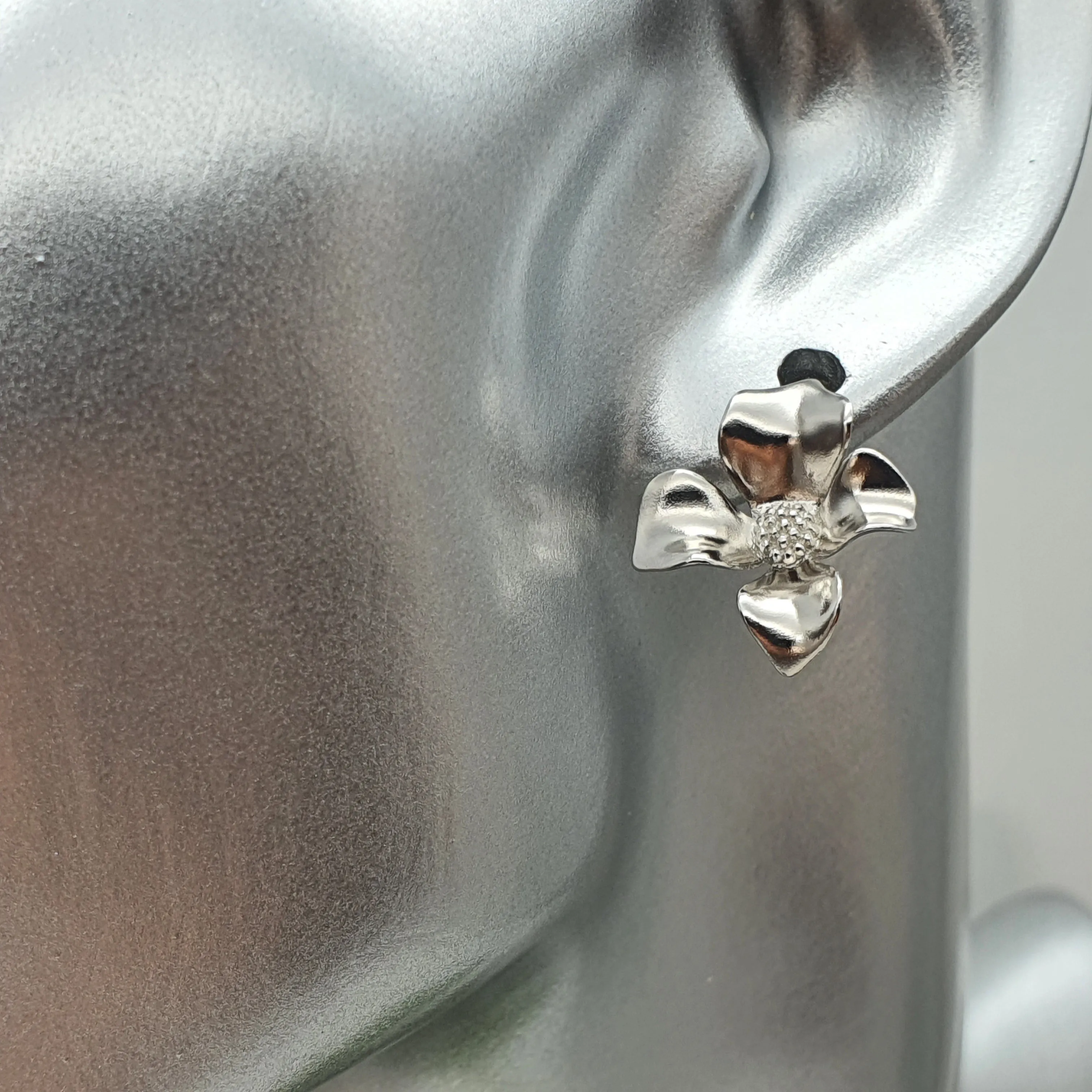 3D Flower Stud Earrings, Sterling Silver