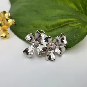 3D Flower Stud Earrings, Sterling Silver