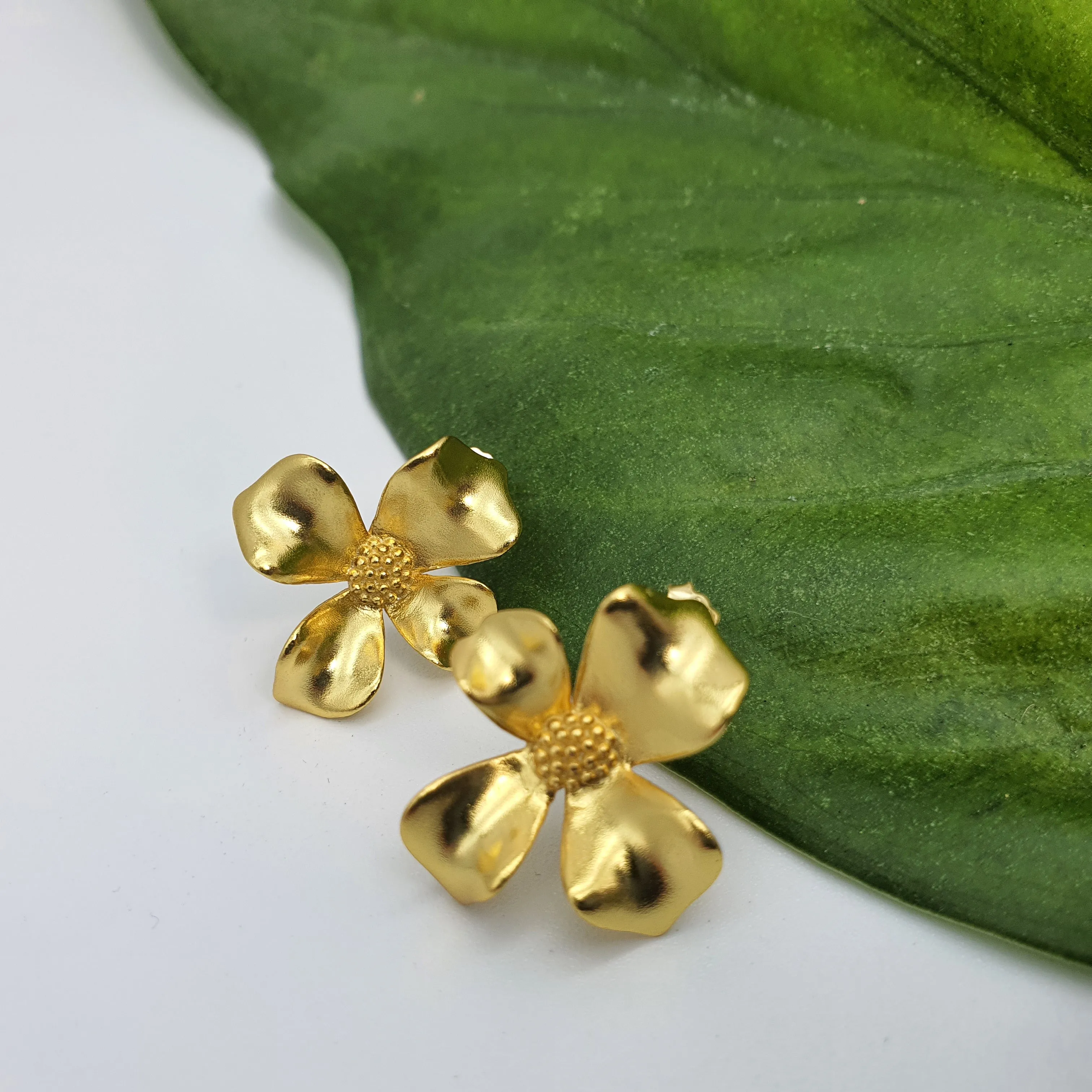 3D Flower Stud Earrings, Sterling Silver