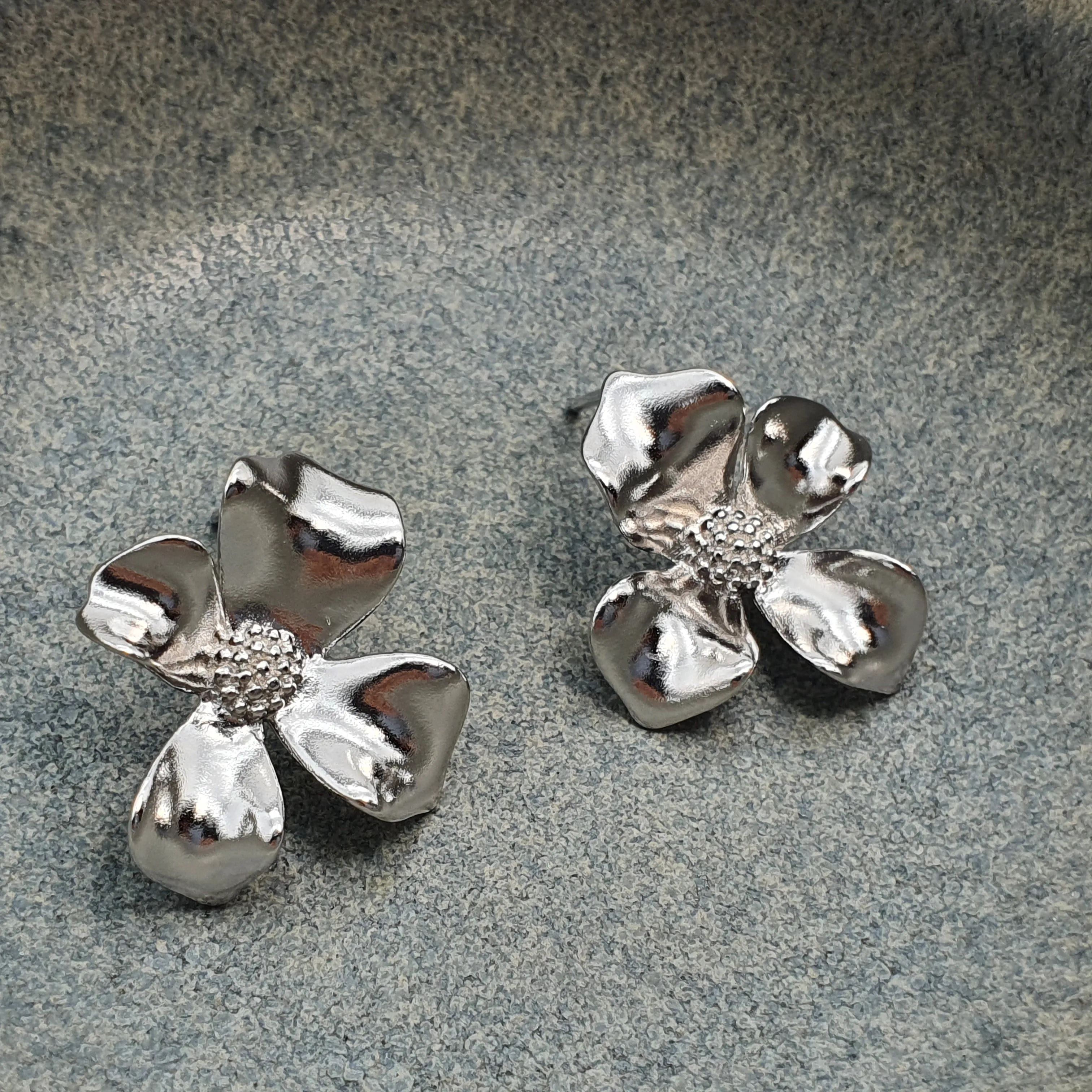 3D Flower Stud Earrings, Sterling Silver