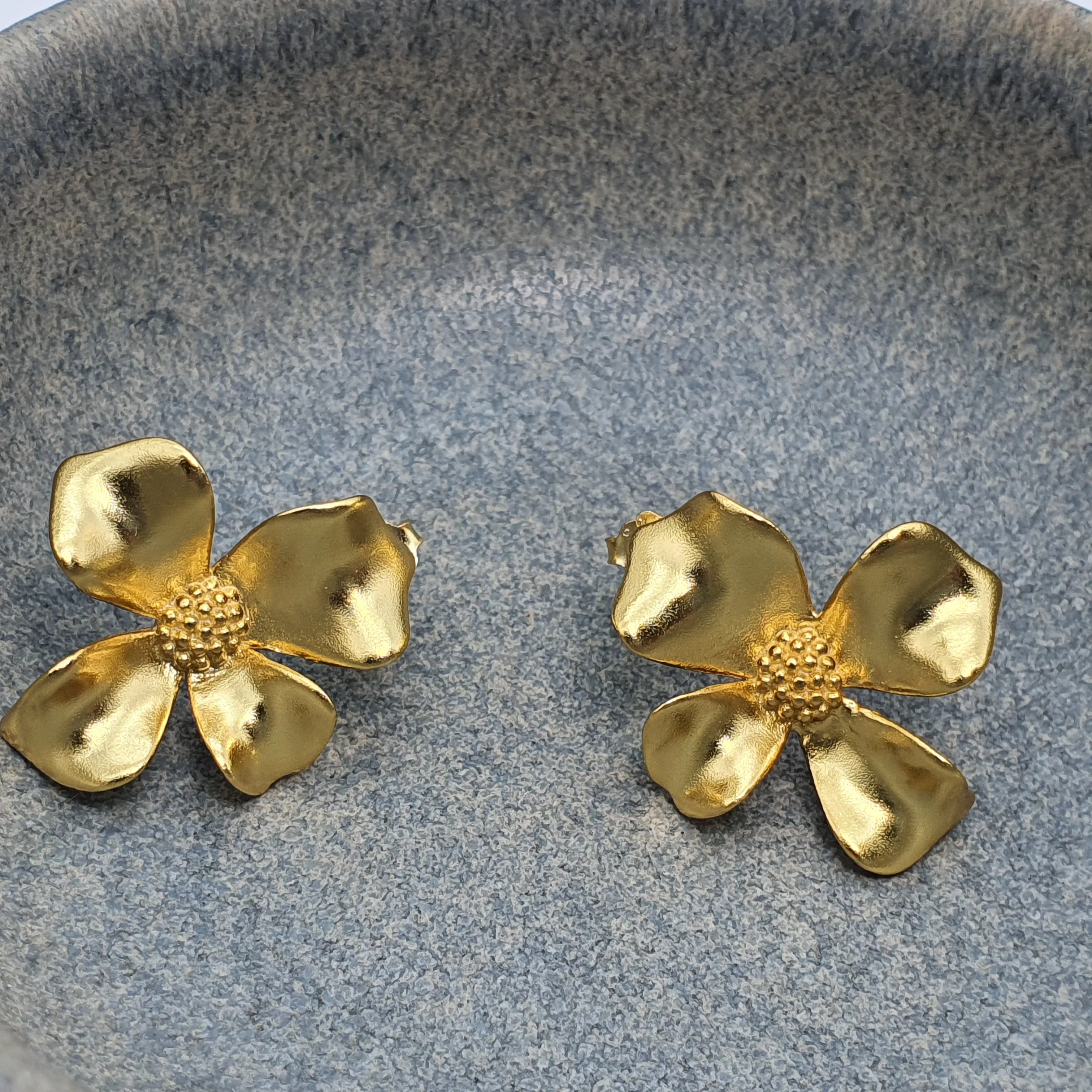 3D Flower Stud Earrings, Sterling Silver